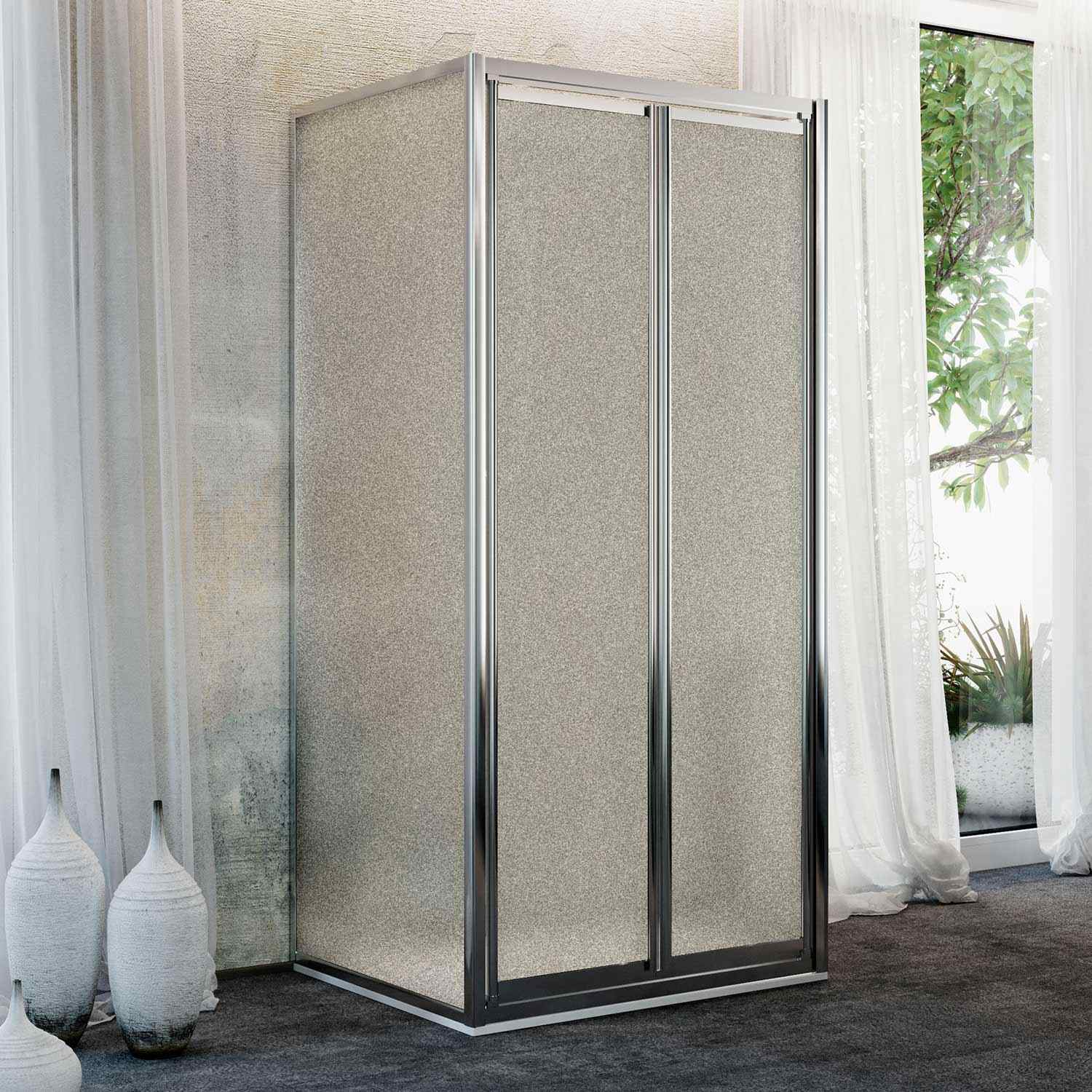 Box Doccia 3 lati 70x80x70CM H185 Cristallo Stampato C 2 Fissi+Saloon 2 Ante Battente 80 mod. Clint - 2