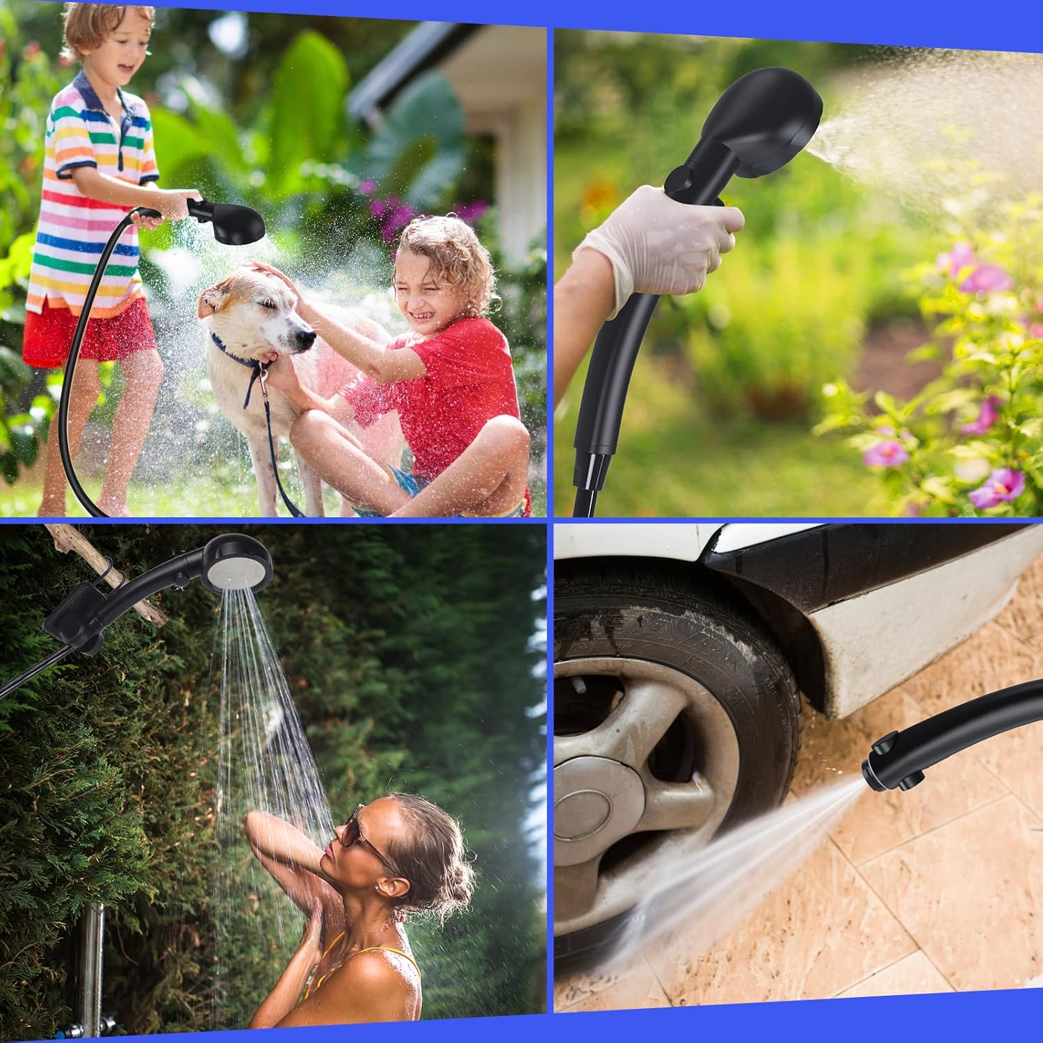 Doccia portatile, pompa elettrica ricaricabile, impermeabile, 4 modalità per esterni, campeggio ed escursionismo, nera - 8