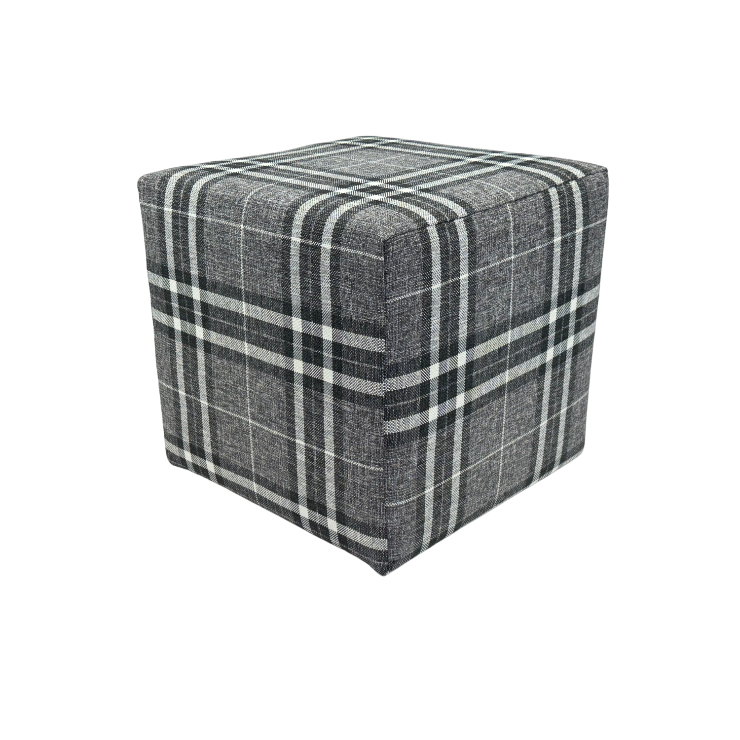 Pufa kwadratowa 40x40 cm LOBOX stylowa plecionka eleganckie siedzisko podnóżek krata dwukolorowa jasno szara