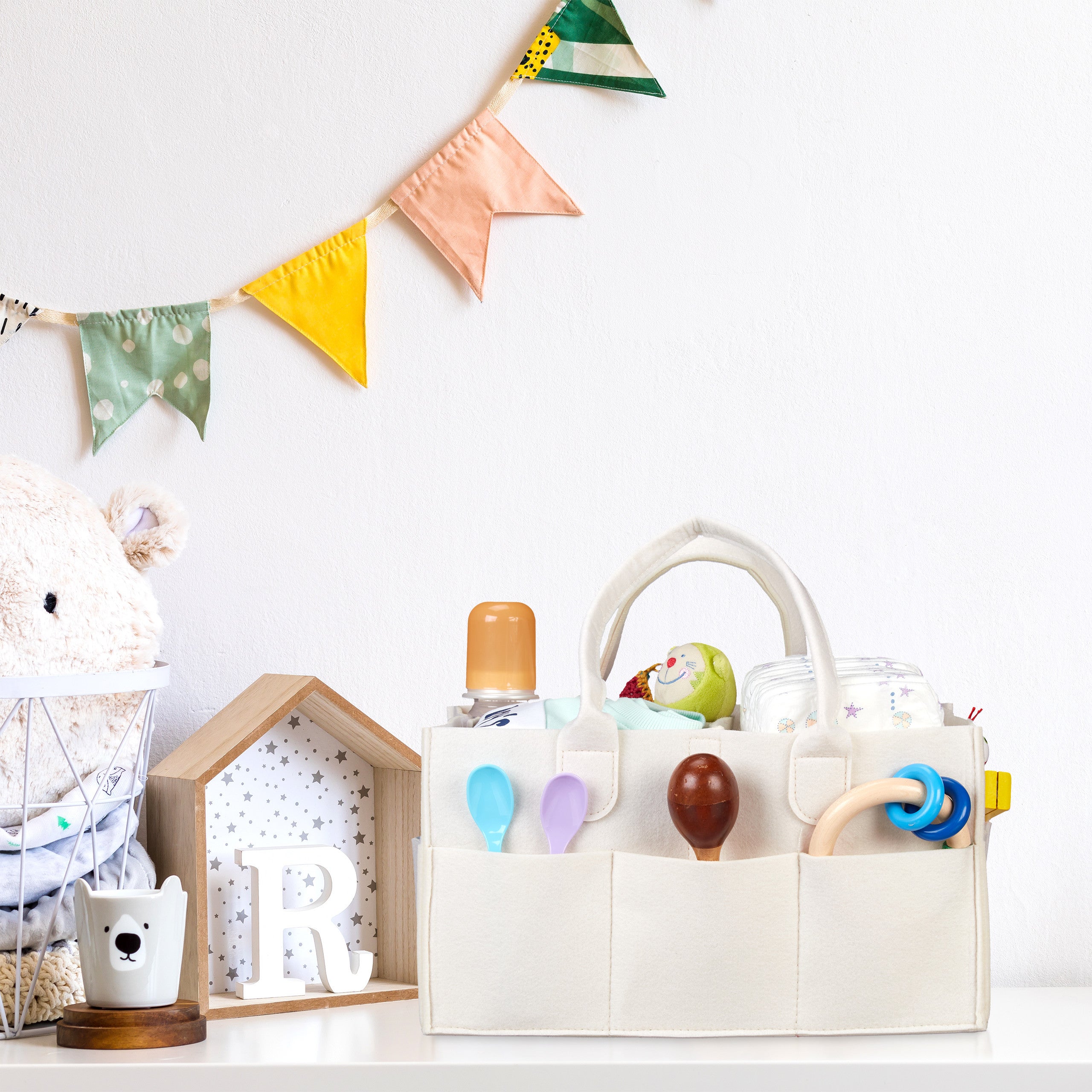 Panier Rangement Bébé Pliable Avec Compartiments - Organisateur Table à Langer Gris