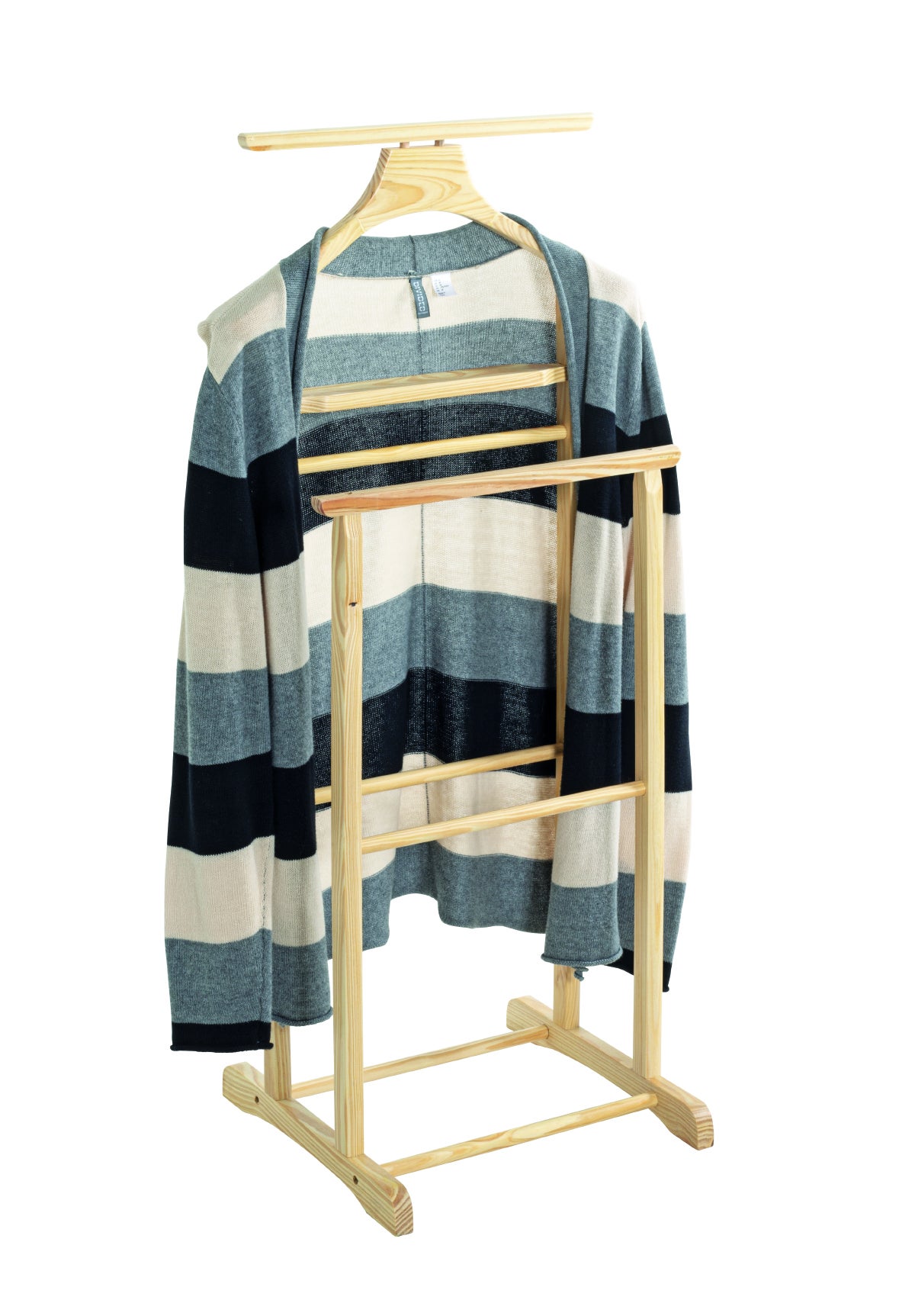 Valet de nuit double, valet de chambre en bois massif hévéa coloris naturel - longueur 47 x profondeur 36 x hauteur 102 cm - 3