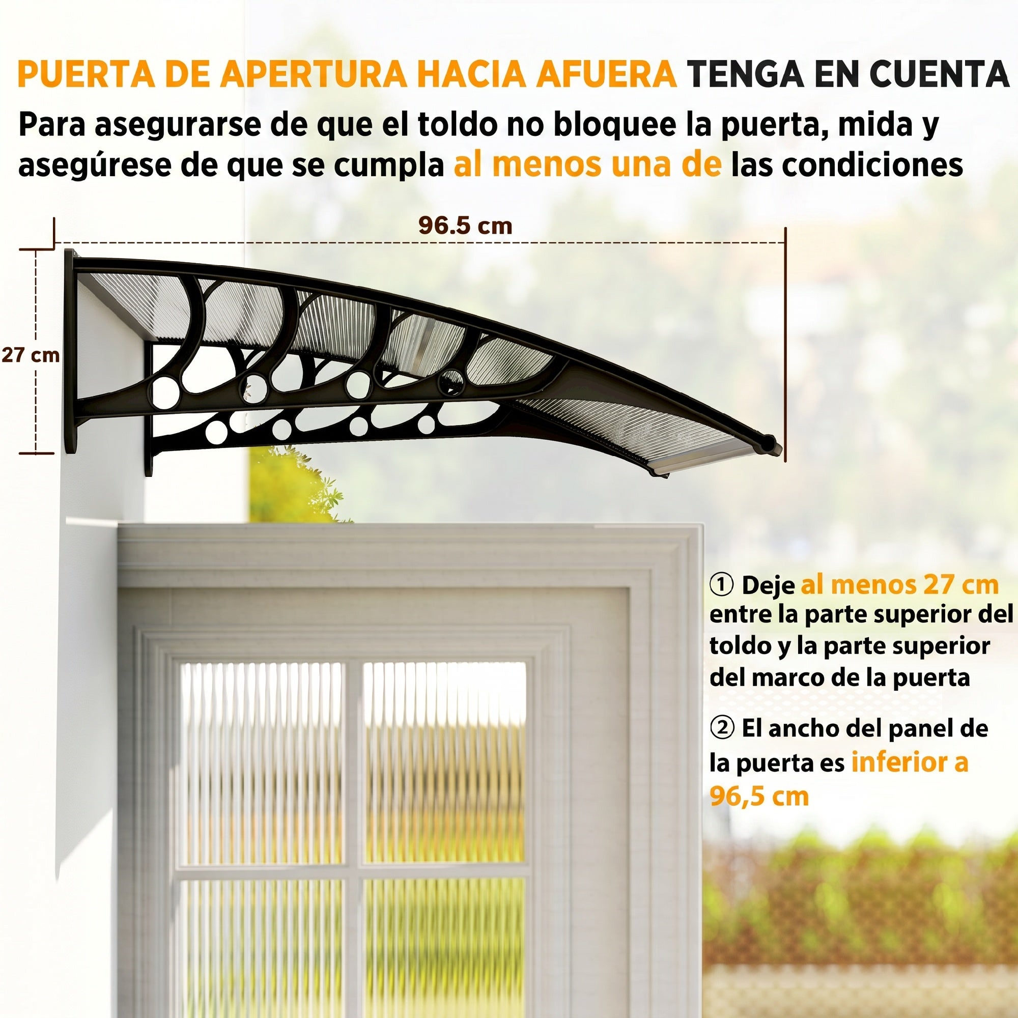 Marquise Exterior Outsunny Policarbonato, Alumínio Transparente 103x96,5x27 cm - 7