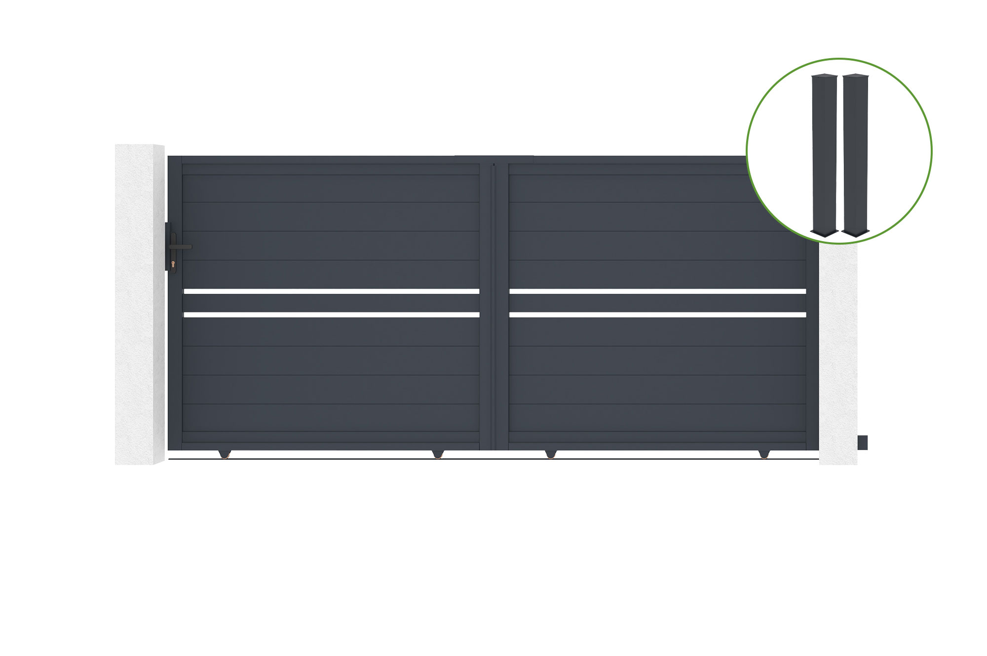 Brama przesuwna 3,5m EIGER wys. 160cm aluminium szare + 2 słupki 20x20cm wys. 19