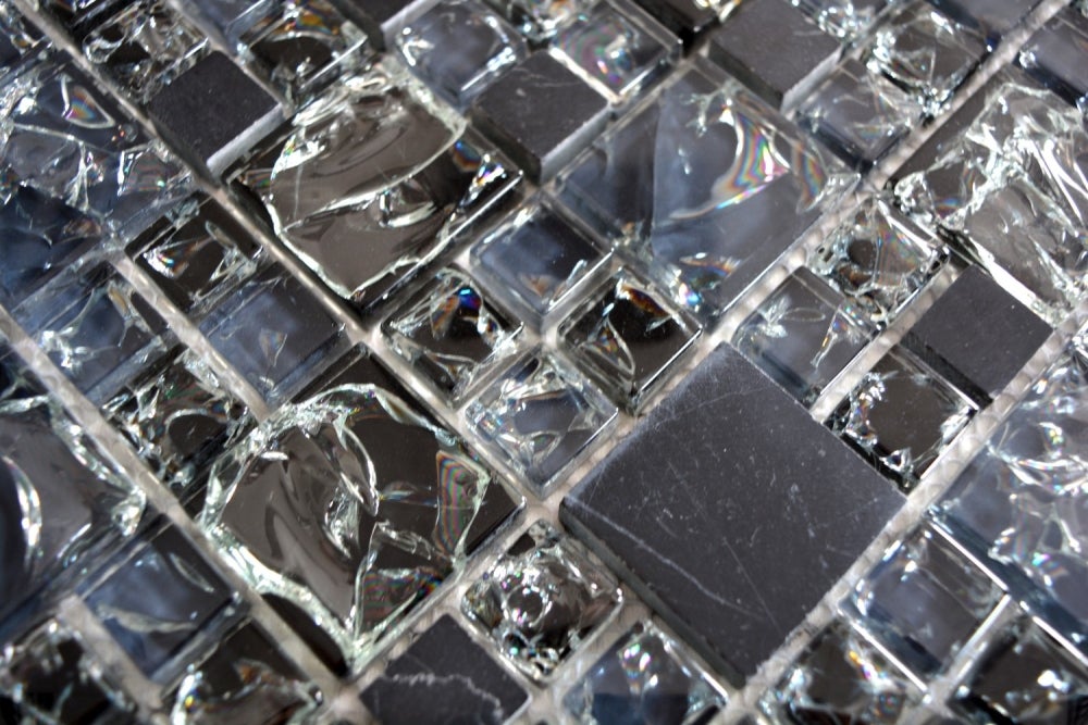 Mosaïque Blanc en Verre et Perre TE11, 30,5 x 30,5 x 0,8 cm