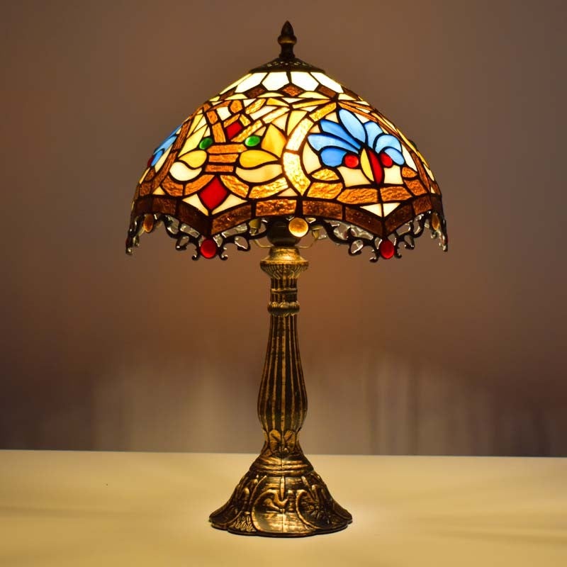Lampe de table d'inspiration Tiffany avec mosaïque florale en verre - 2