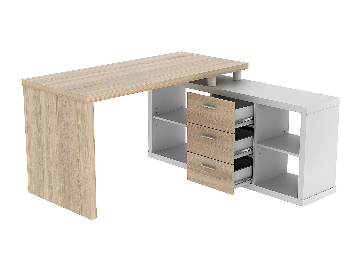 Bureau d'angle avec rangements ALDRIC III - Blanc & Chêne - 4