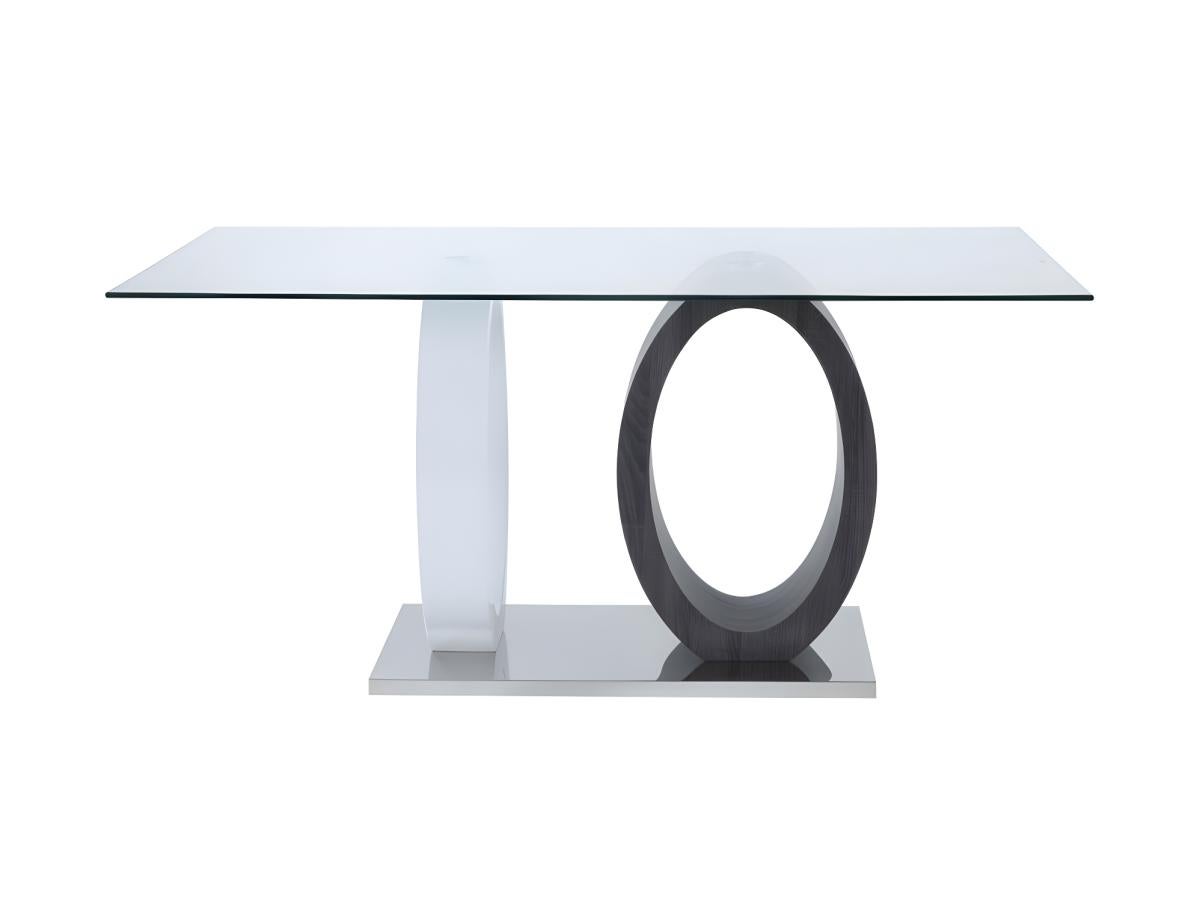 Mesa de comedor AYANE - Cristal templado y MDF - Gris y Blanco - 6