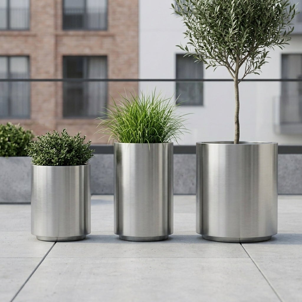 Pot grande taille METROPOLE 40x50cm inox brossé, fait main en acier inoxydable - 4