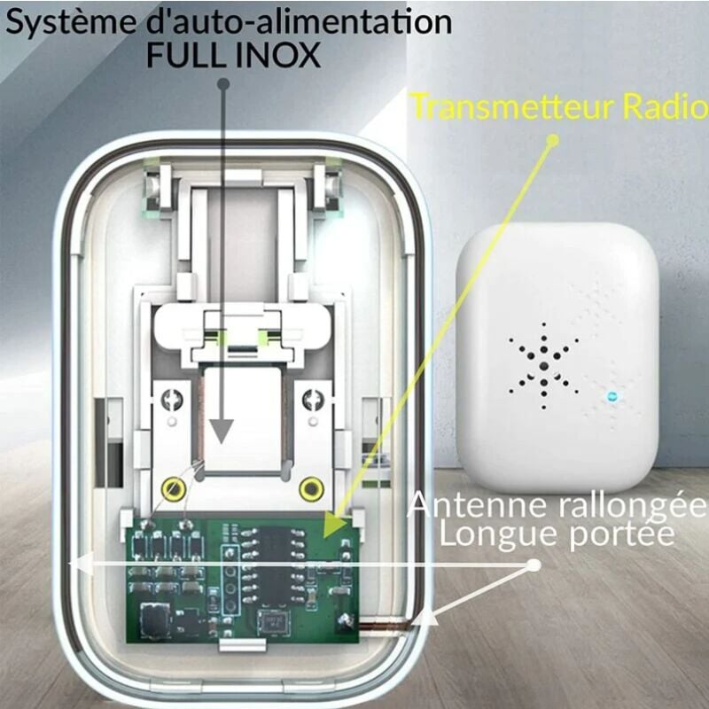 Sonnette sans Fil et sans Pile Extérieur Étanche IP 65 Neige Pluie Humidité,blanc - 5