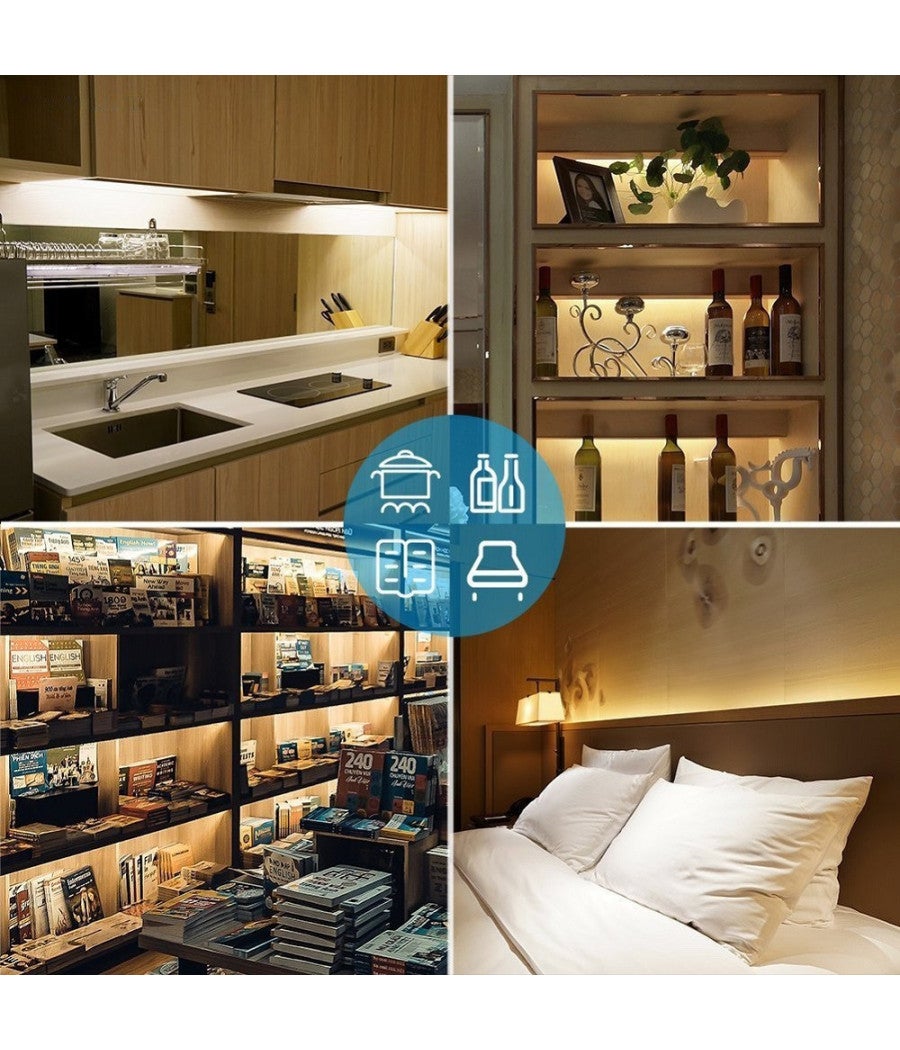 Trade Shop - Striscia Led Con Sensore Di Movimento Luce Bianca 6000k 1mt Armadi Letto - - 4