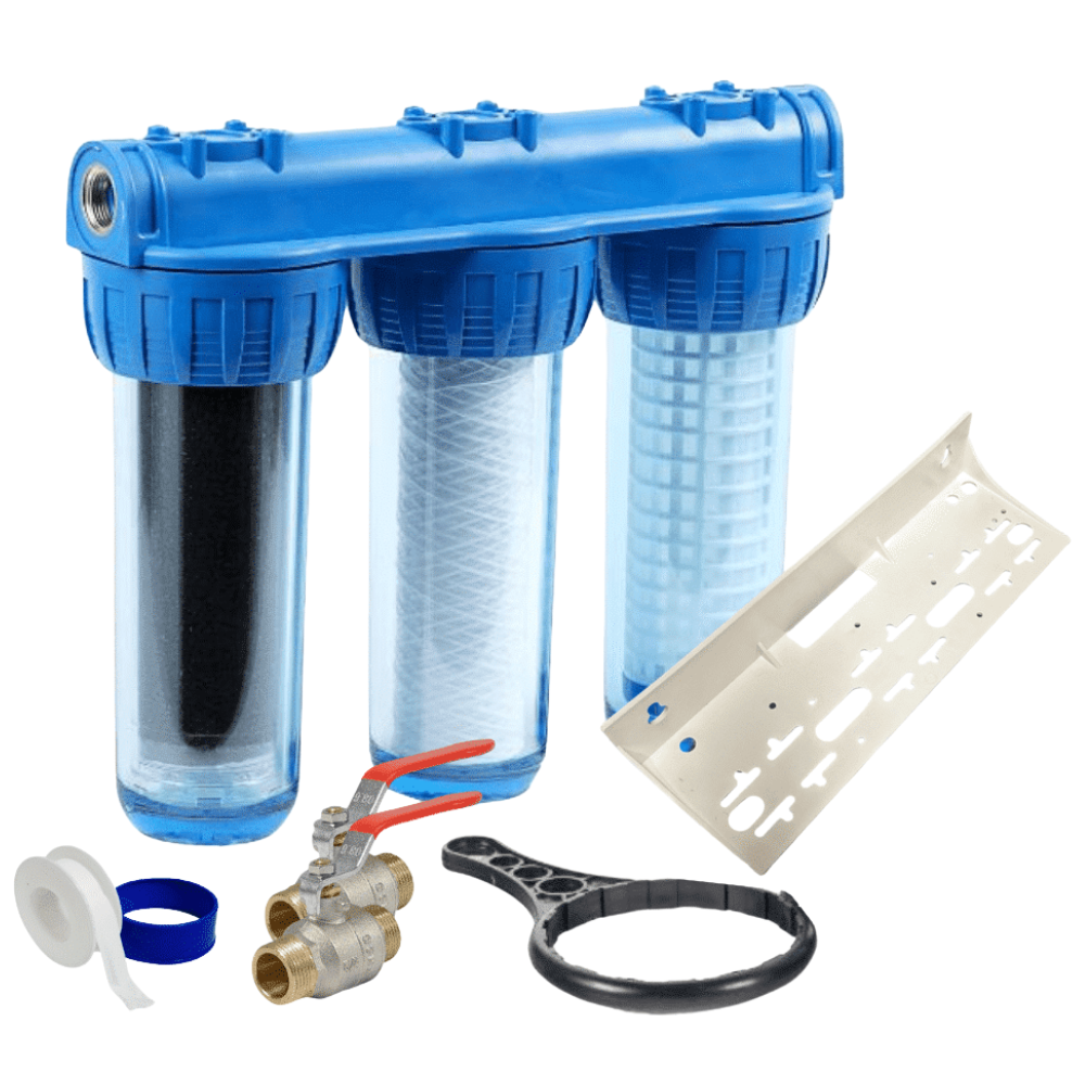 Pack luxe filtre à eau Triplex 3/4 équipé avec cartouche, vannes ... - 2