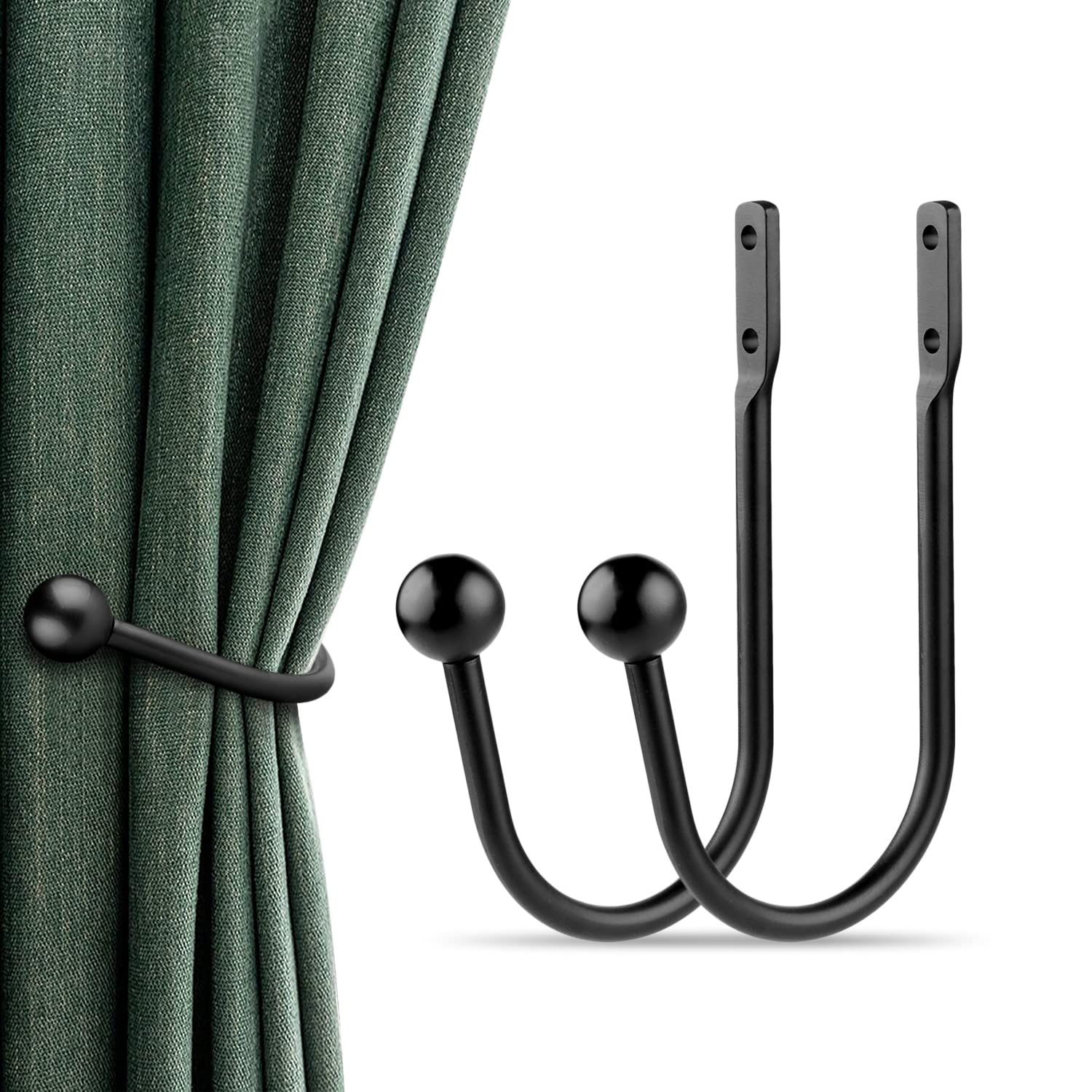 Lot De 2 Embrasses Rideaux Magnétiques Noires – Fixation Murale Sans Trace, Crochets Métal Élégants