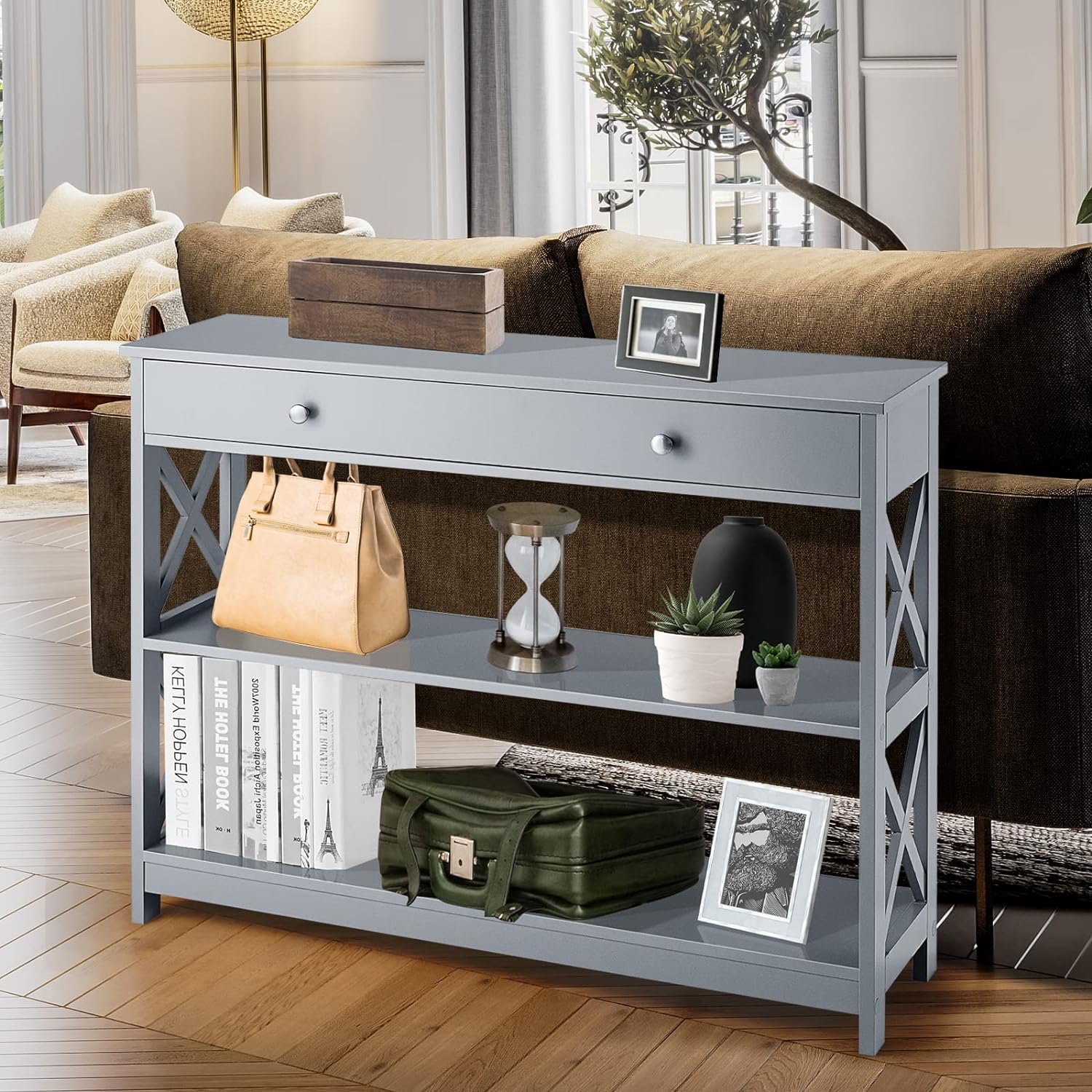 Tavolo Consolle Con Cassetto - 3 Ripiani, Stile Industriale, Per Ingresso O Soggiorno - Foto 7