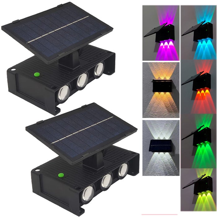 Zewnętrzny kinkiet solarny, zestaw 2 lamp solarnych góra i dół, wodoodporne lampy solarne ogrodowe (biały ciepły, biały i RGB)