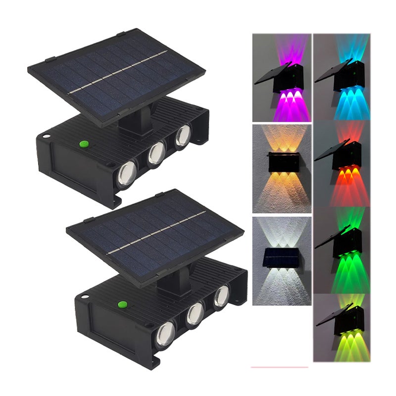 Zewnętrzny kinkiet solarny, zestaw 2 lamp solarnych góra i dół, wodoodporne lampy solarne ogrodowe (biały ciepły, biały i RGB)