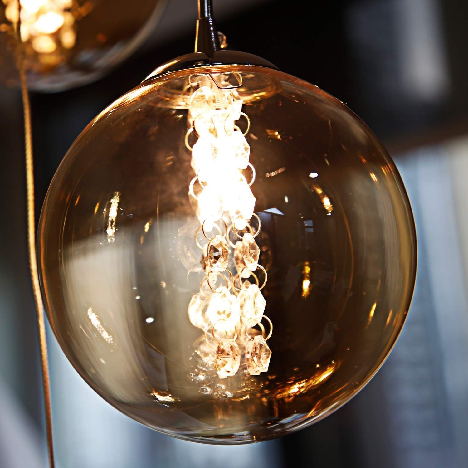 NETTLIFE Suspension verre Diam.31cm G9 ambre table à manger boule réglable en hauteur 6 lampes dans la cuisine lampe de salon lampe de chambre - 6