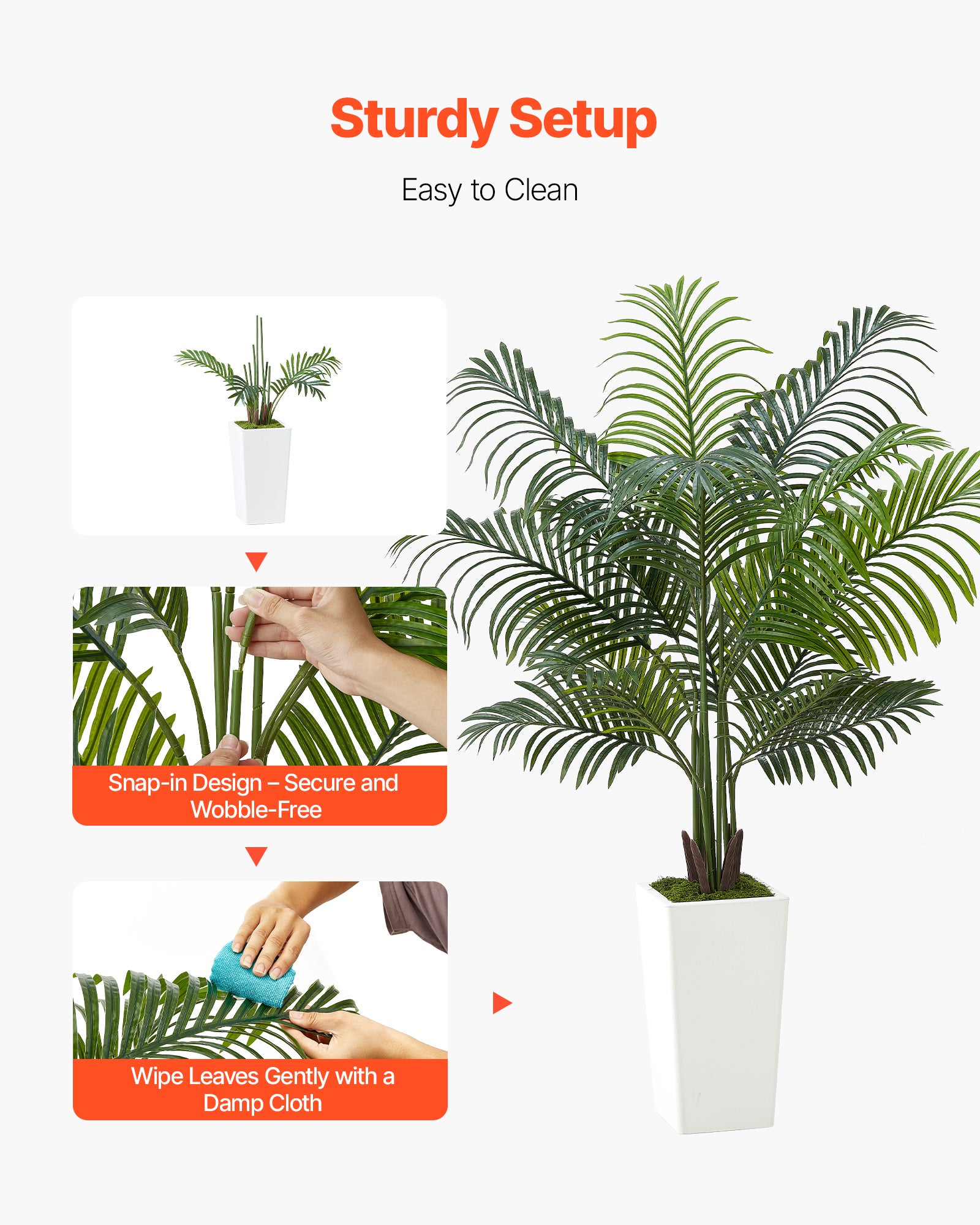 Palmera Areca Artificial VEVOR, 1,5 m, Maceta Blanca, Palmera Areca Tropical Falsa, Para Decoración Hogar, Sala de Estar, Oficina, Interior y Exterior - 4