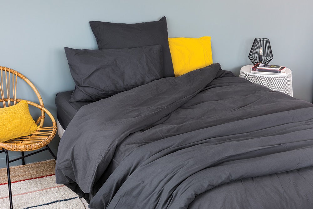 Drap housse en coton Lavé Oekotex - Gris anthracite - 160x200 cm - Coton - 3