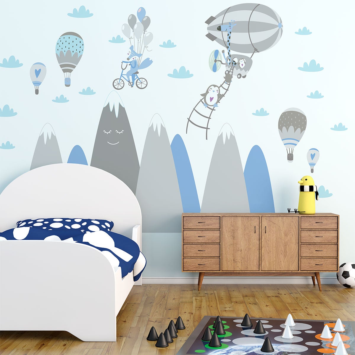 Vinilo niño escandinavo de montaña animales libres - adhesivo de pared - revestimiento sticker mural decorativo - 120x180cm - 5
