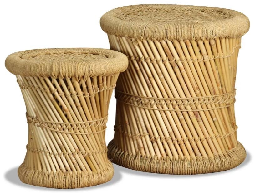 Tabouret bas rond bambou et jute Kaidi - Lot de 2 - 3
