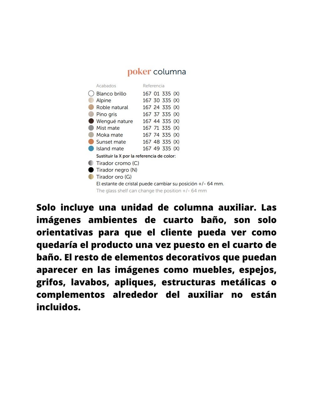 Poker Bagno Sospeso Colonna 1 Porta | Armadietto alto per bagno COLORE 140cm Alto x 34,9cm Largo x 32cm Profondo - 3