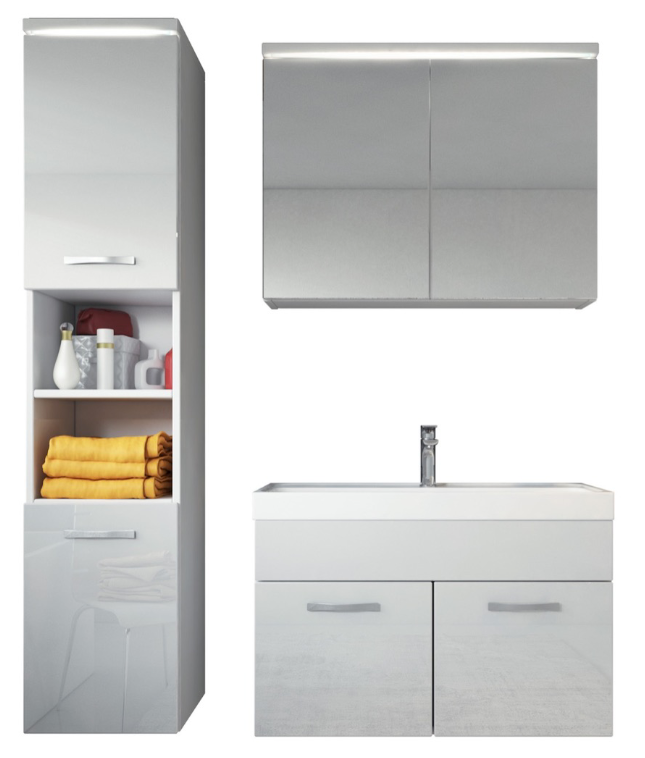 Meuble à Miroir Salle De Bain - 80 X 60 Cm - Blanc Avec Portes Miroir - Profondeur 20 Cm - Armoire De Rangement Sans éclairage - 12