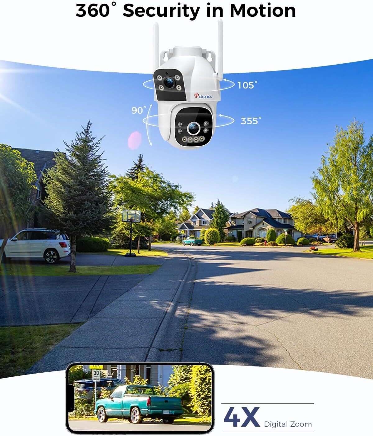 Caméra de surveillance 4G LTE Ctronics 2 objectif, détection IA , vision nocturne 20 m, audio bidirectionnel,alarme, surveillance PC/24h sur 24 - 5