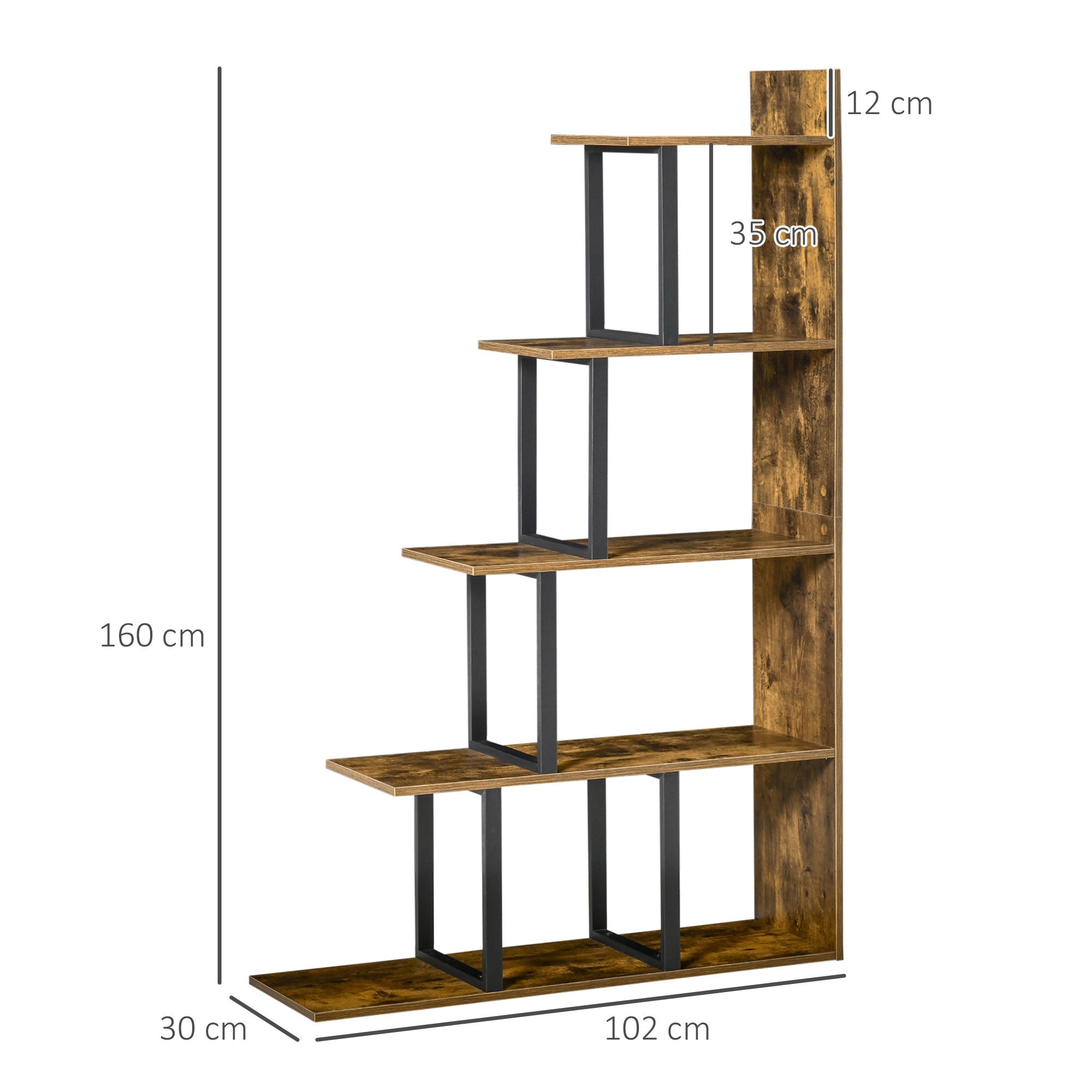 Bibliothèque en Bois Marron H. 160 x l. 30 x P. 102 cm - 3
