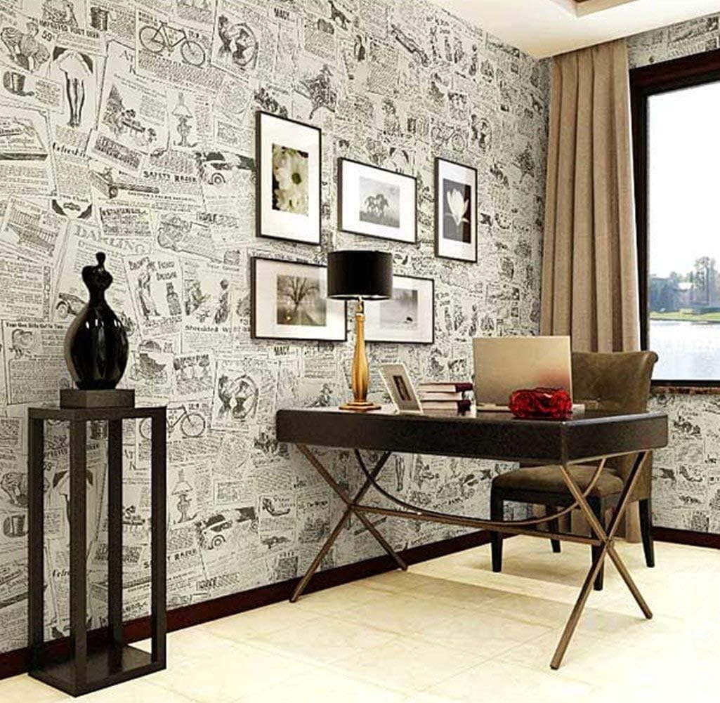 Carta da parati autoadesiva in PVC, motivo giornale vintage, 45 cm x 5 m, ideale per decorare il soggiorno e la camera da letto - 5