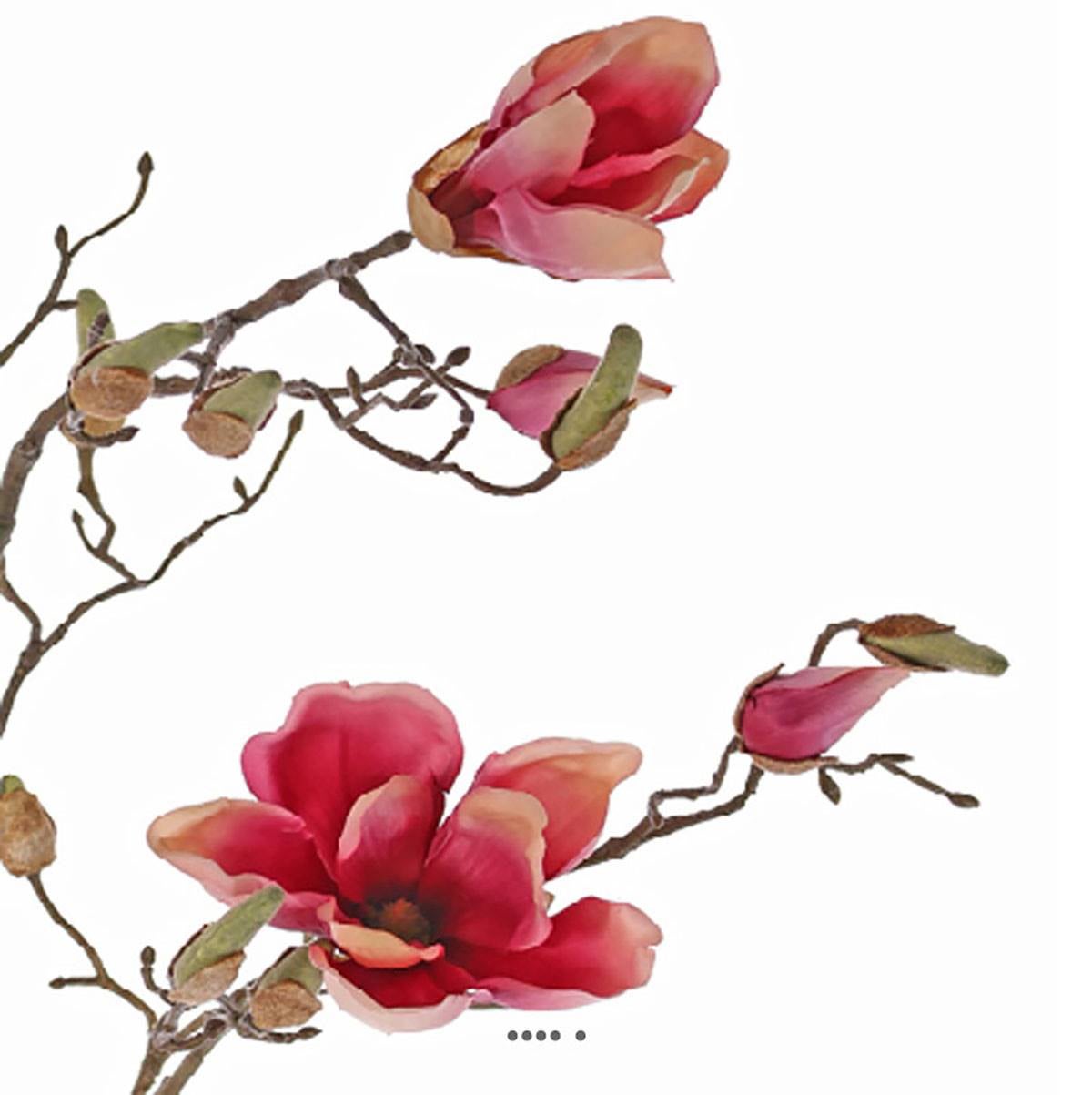 Branche de magnolia artificiel 4 fleurs 22 boutons H 107 cm Rose fushia - 3