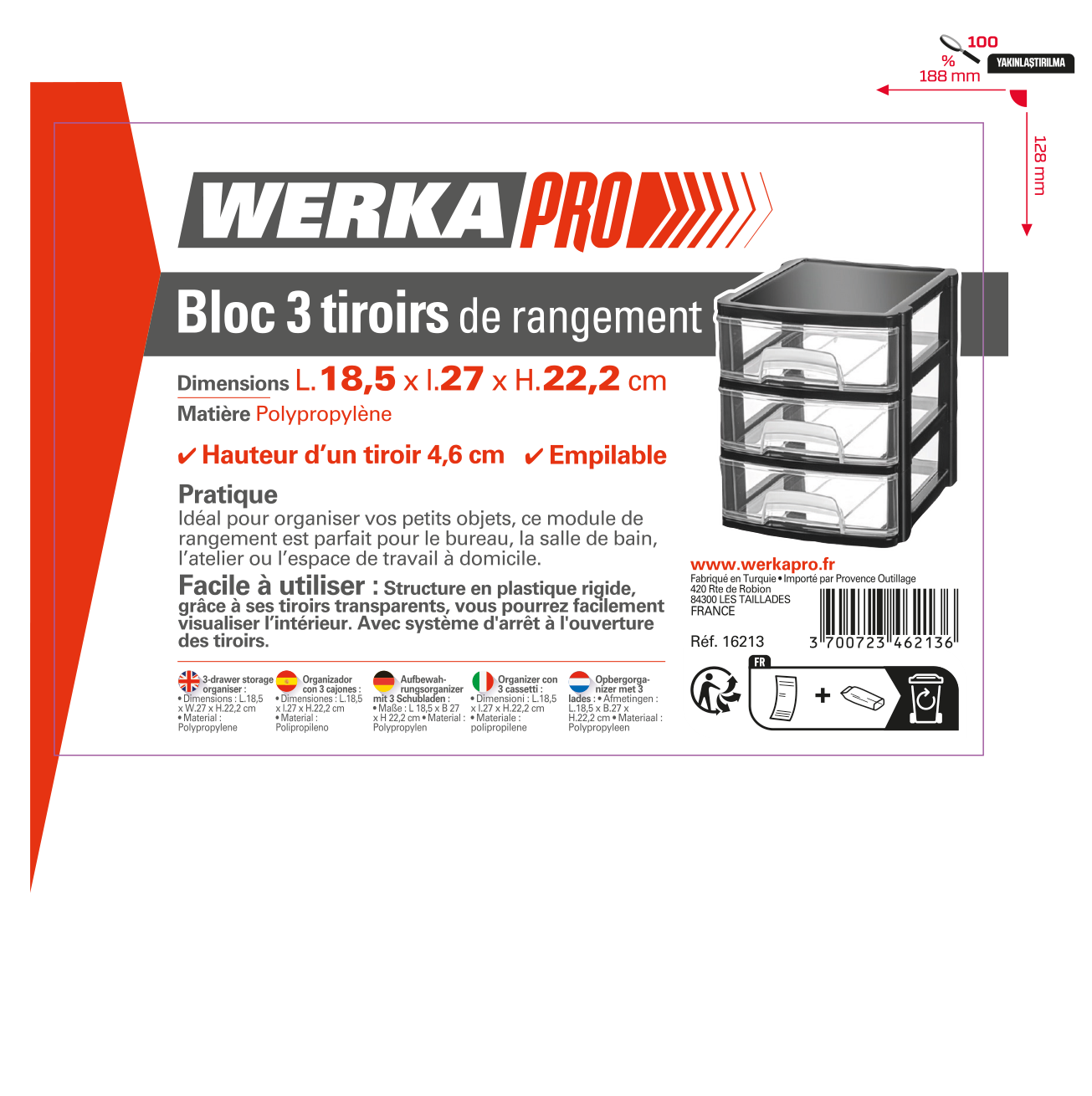 Organiseur de bureau WERKA PRO 3 tiroirs noirs avec tiroirs transparents - 2