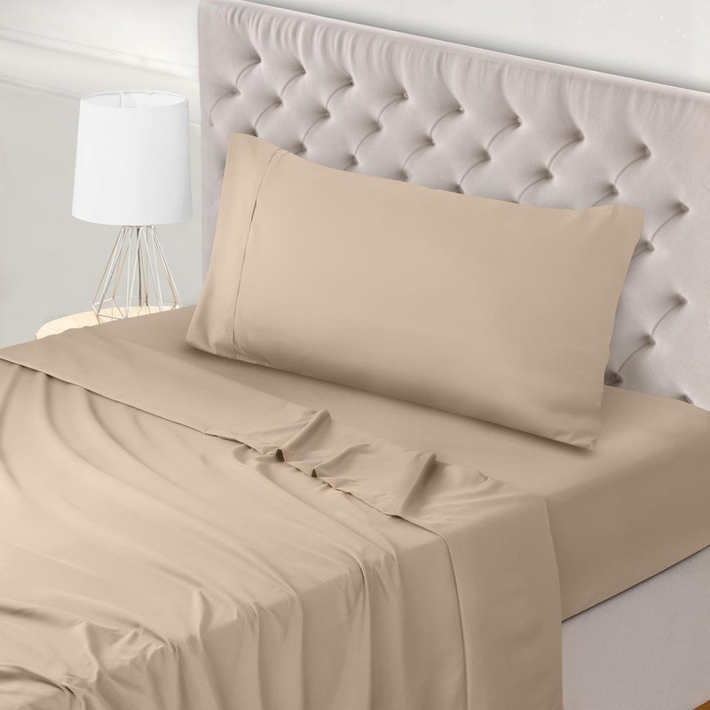 Juego de Sábanas 100% Algodón | 3 Piezas | Bajera Ajustable 30 CM | Funda Almohada Boca Abierta | Hipoalergénico, Absorbe Humedad | Beige Cama 90 - 4
