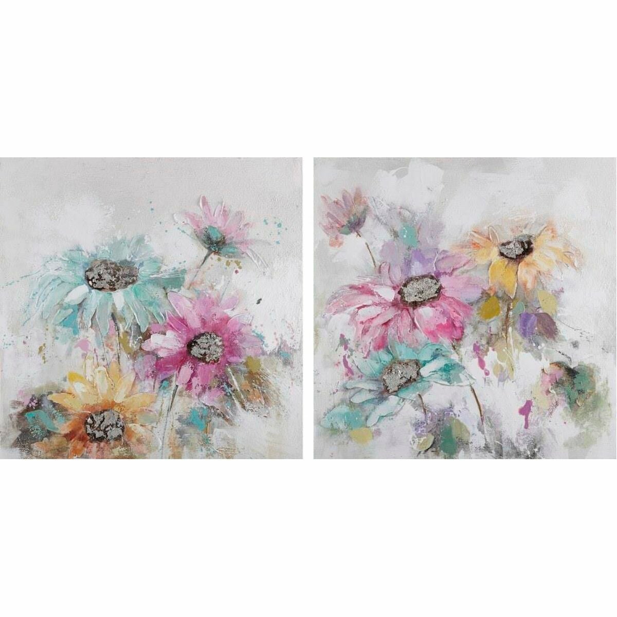 Cuadro dkd home decor 100 x 3,5 x 100 cm flores shabby chic (2 unidades)