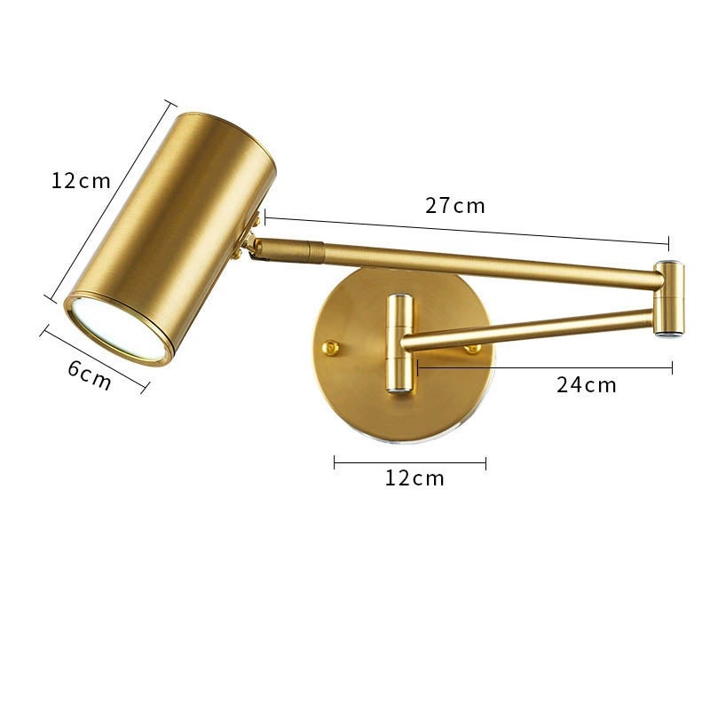 Rozkładana, składana lampa ścienna z pojedynczym ramieniem do hotelu, sypialni, studia i biura, kolor złoty, ciepłe światło - 4