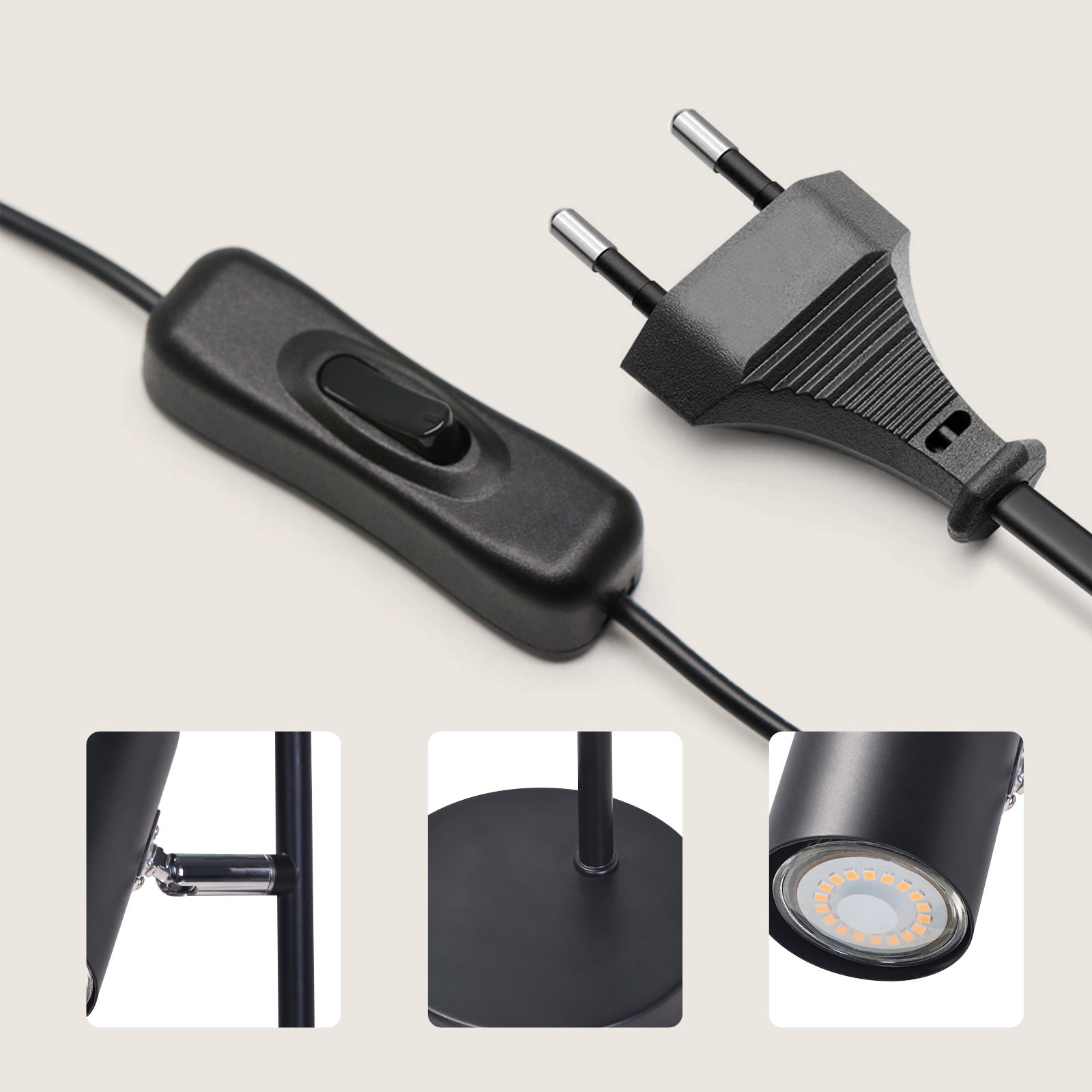 NETTLIFE lampe de chevet lampe de table noire salon pivotante 350° GU10 métal bureau - 5