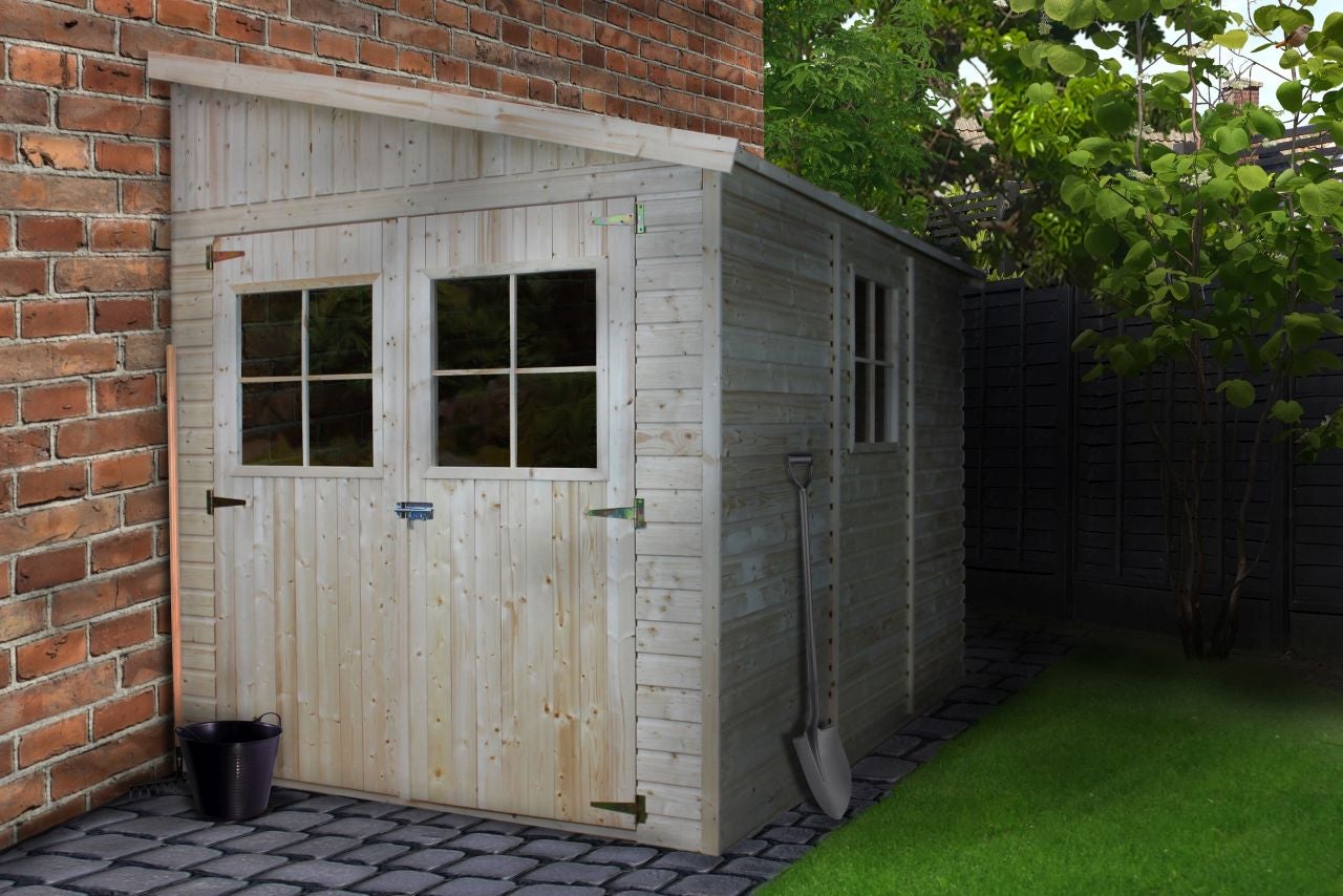 Cobertizo de madera para jardín CON PARED LATERAL - 216 x 318 cm / 6,2 m², Cobertizo de madera natural- Taller de Jardín - TIMBELA M339A - 5