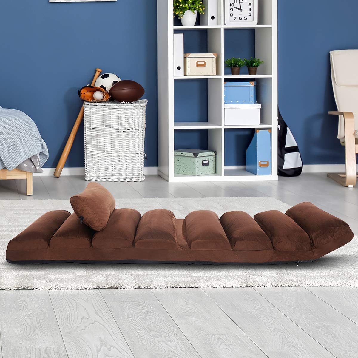 Fotel Podłogowy z Oparciem Regulowanym w 5 Pozycjach, Kanapa Typu „Leniwe” z Ramą do Salonu/Sypialni 175 x 55 x 20 cm (Brązowy) - 7
