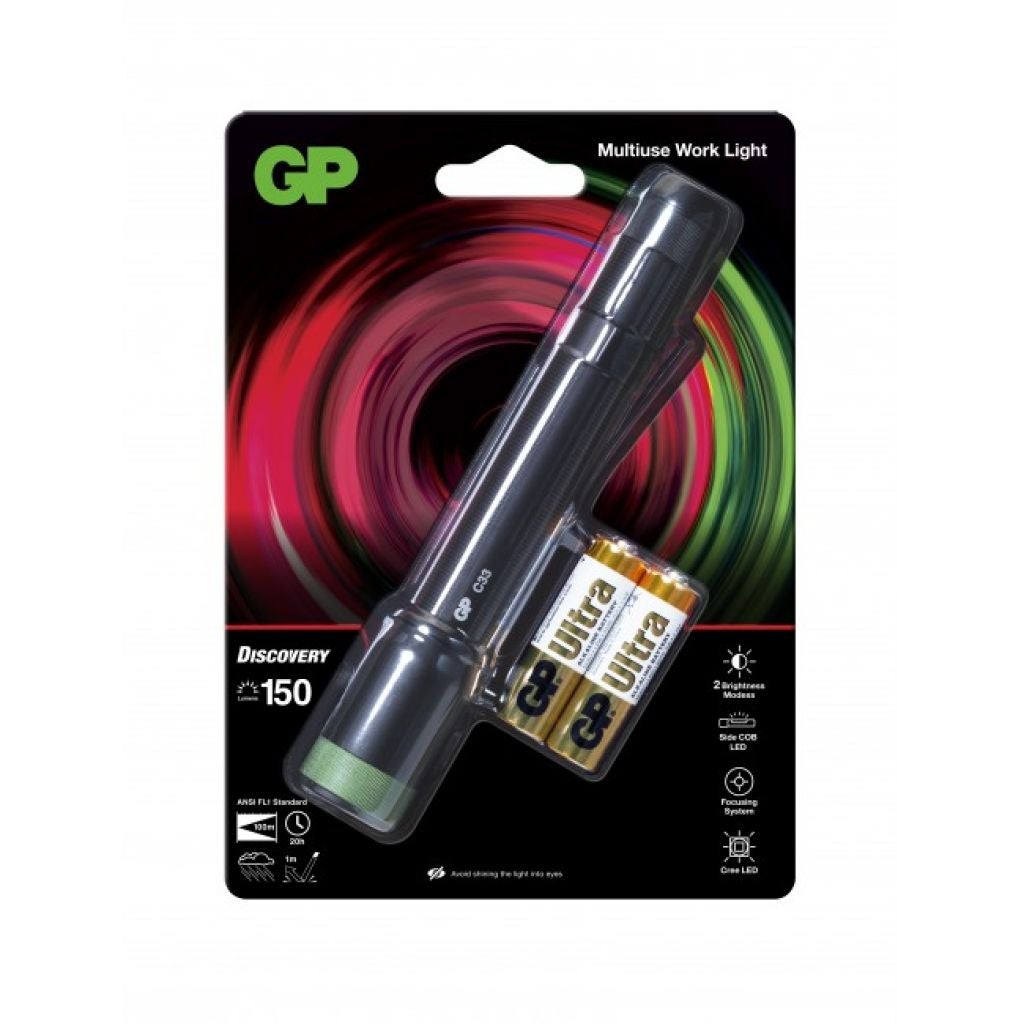 Latarka LED C33 150LM z 2 bateriami AA + dodatkowe światło boczne
