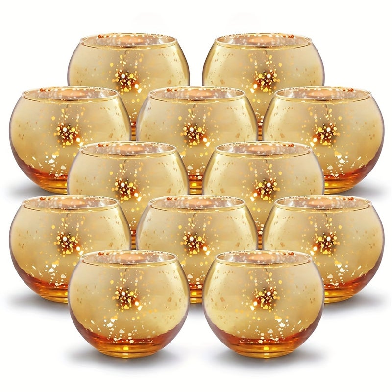 Set Di 12 Portacandele Conici In Metallo Oro Francese – 3 Altezze (22/27/32 Cm) Con Base In Velluto