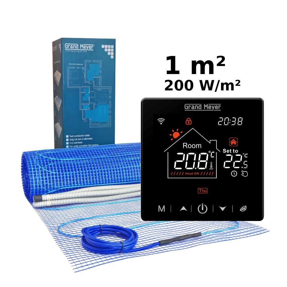 Zestaw do ogrzewania podłogowego 1 m², 200 W/m² + termostat SN-20 Wi-Fi programowalny