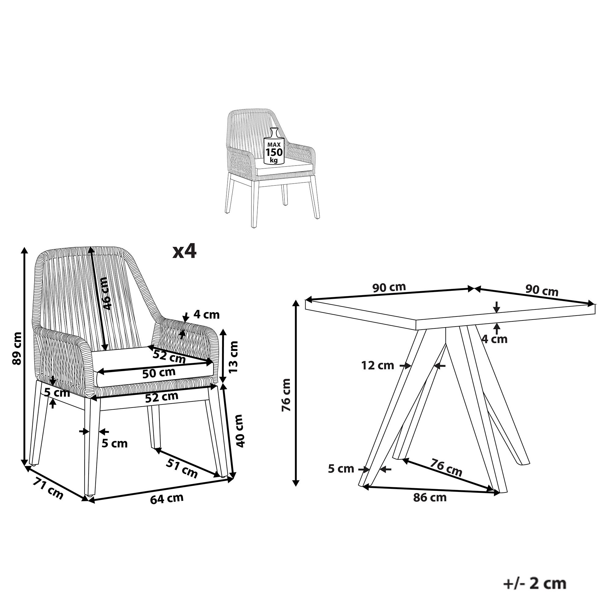Set da pranzo da giardino 4 posti OLBIA con cuscini Cemento Beige - 3