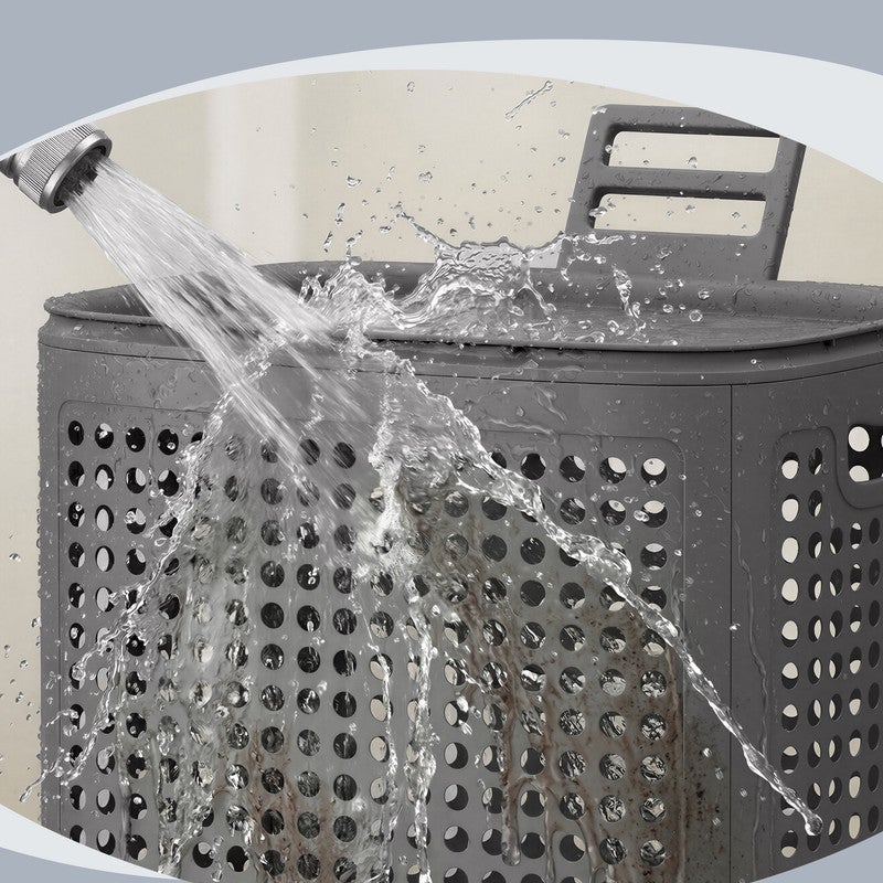 Panier à Linge en Plastique, Fin, Gain de Place, avec Couvercle, Buanderie, Salle de Bain, Chambre, Gris Foncé - 4