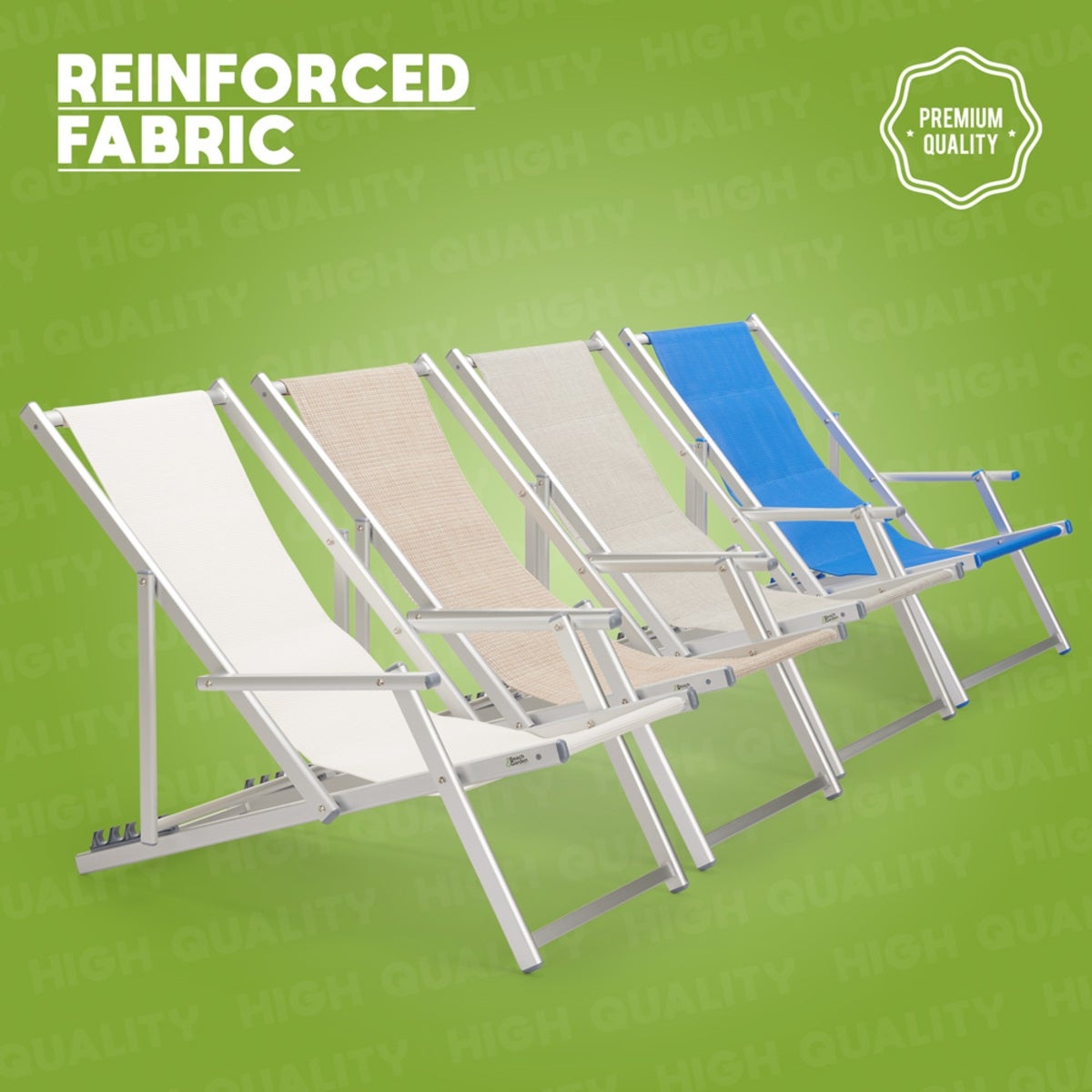 4 chaises de plage pliantes mer accoudoirs aluminium Riccione Gold Lux Stock - 9