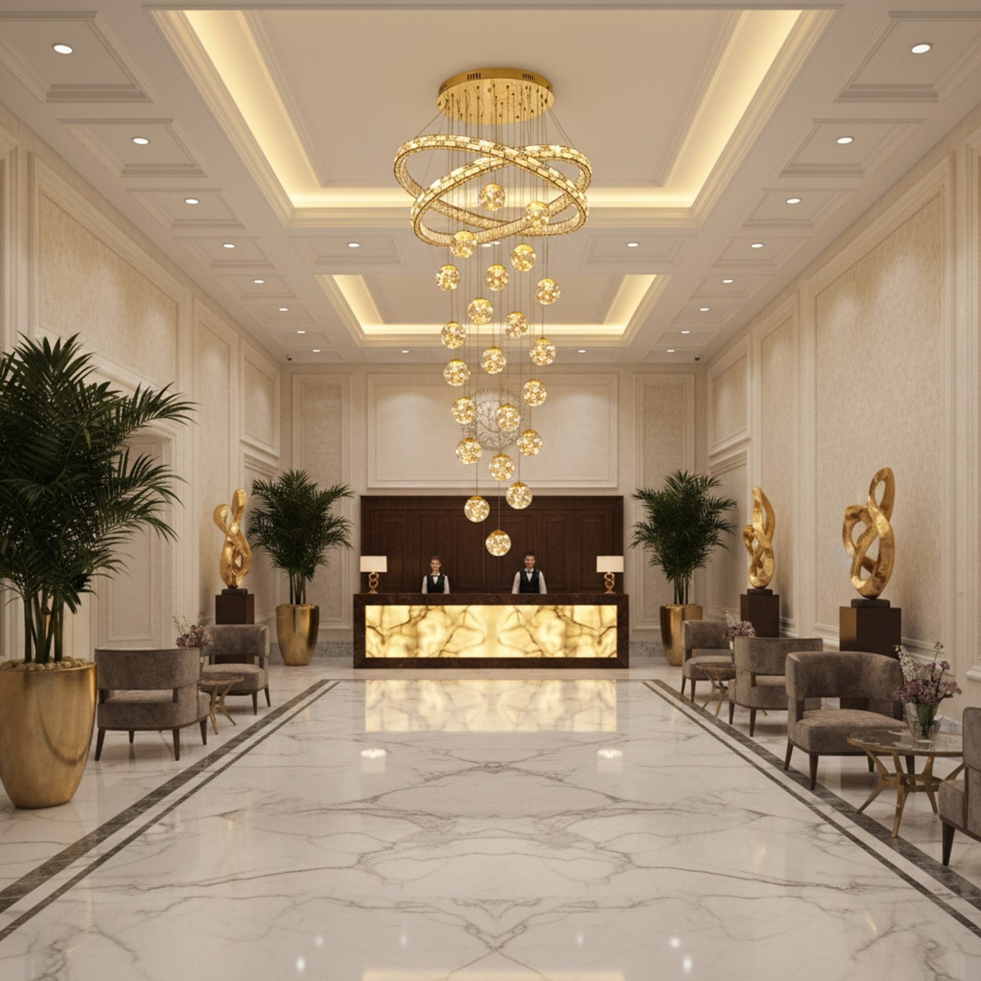 Candelabru Cristal DUARA Supremo, 90 x 300 cm, Lumina Calda/Neutra/Rece, Auriu, Metal si Cristal