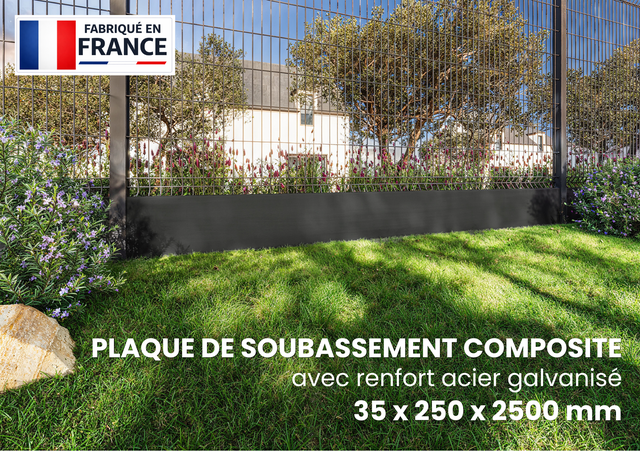 Plaque de soubassement composite avec renfort acier galvanisé - L. 250 cm x H. 25 cm x Ep. 35 mm - Anthracite