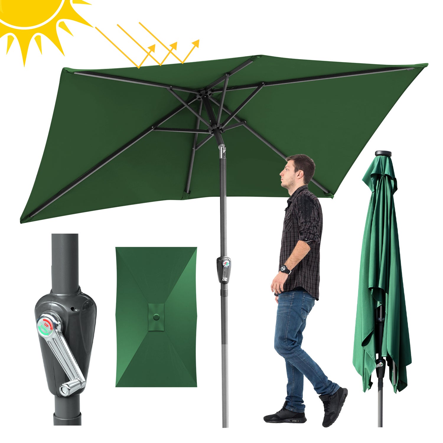 Prosty parasol ogrodowy z ochroną UV i funkcją pochylania Ø210x140cm Zielony
