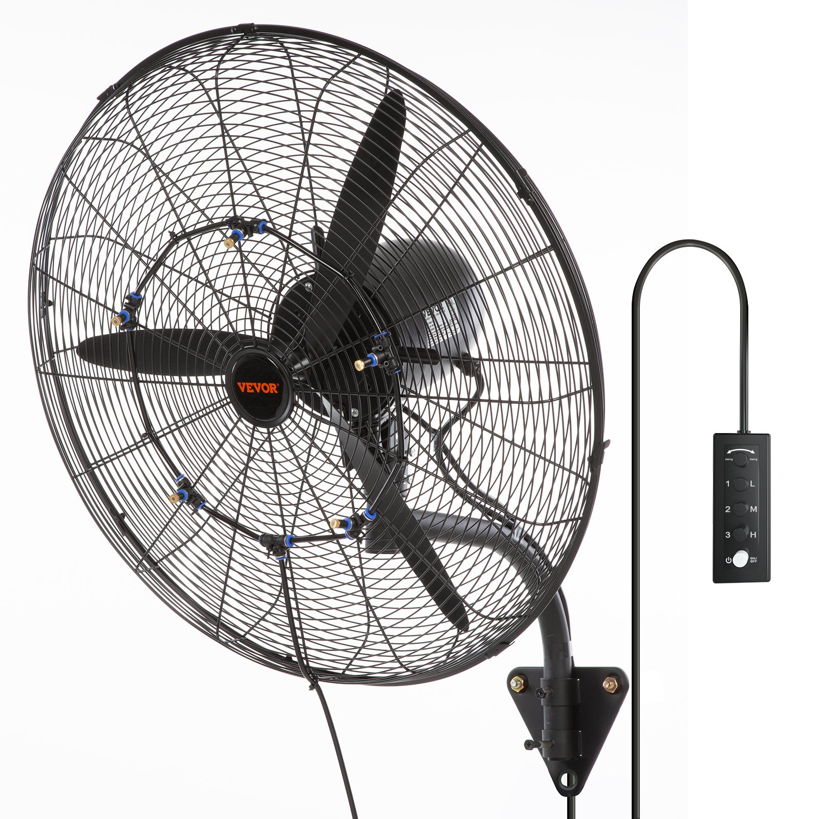Ventilateur Mural Industriel Oscillant 5 Pales 3 Vitesses Avec Télécommande - Noir Robuste