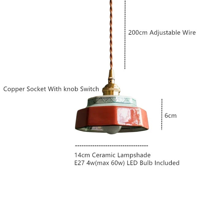 Suspension vintage en céramique, petit lustre, lampe de chevet LED, plafonnier suspendu en porcelaine, φ14cm, pour salle à manger, chambre, cuisine - 3