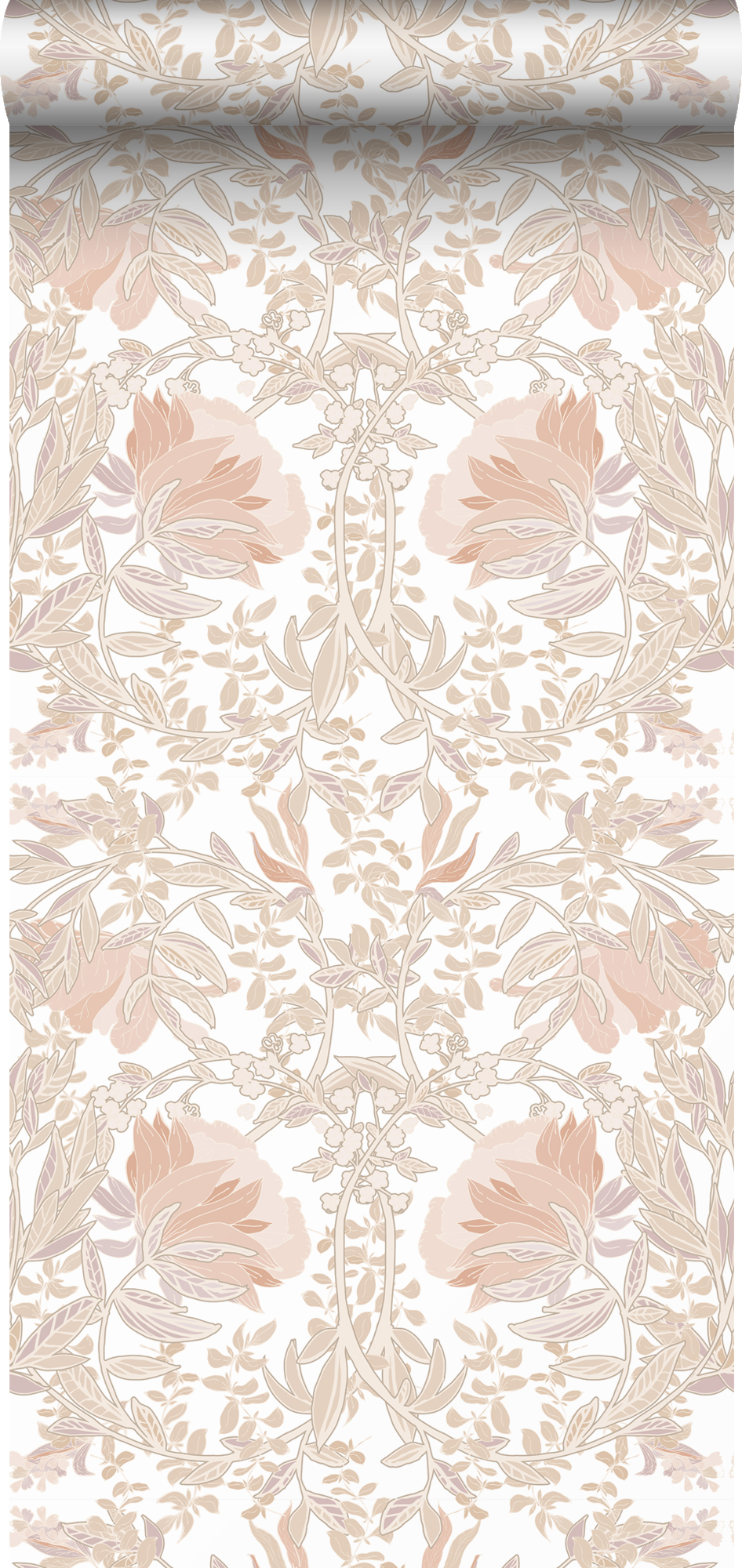 Papel pintado flores vintage en estilo art nouveau beige arena y rojo barro cocido clara - 53 cm x 10.05 m - estahome