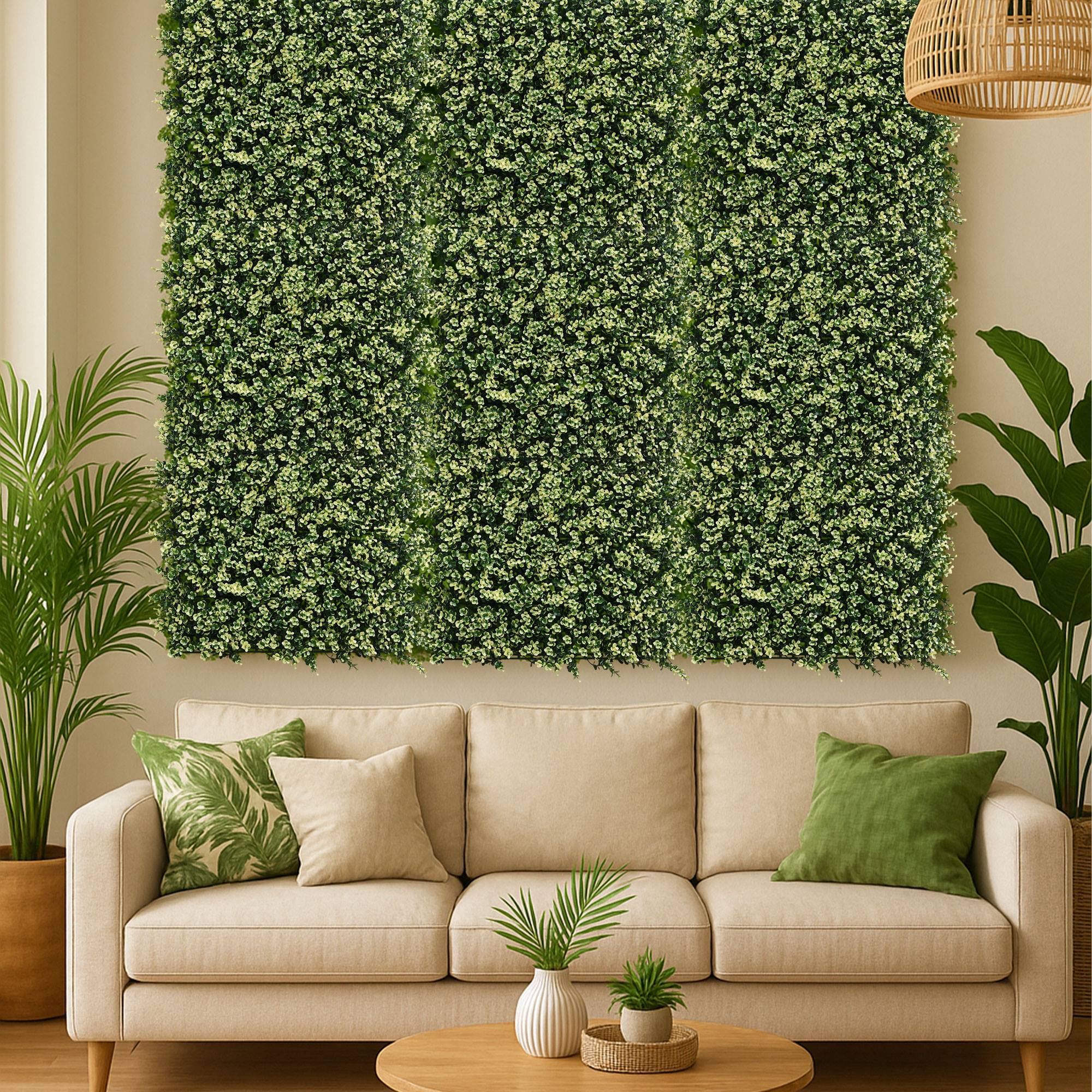 WellHome Seto Artificial 100x100cm, Jardin vertical hojas verdes y Blancas - 5